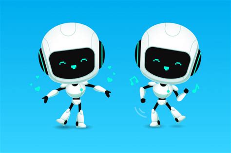 Set Of Cute Robot Ai Character Love And Dance Action
