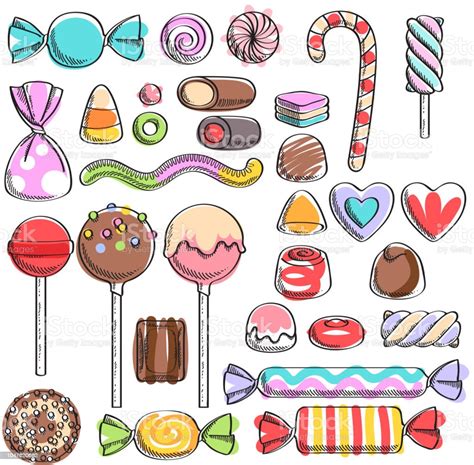 Sweets Set Assorted Candies Sketch Style Stock Illustration Download