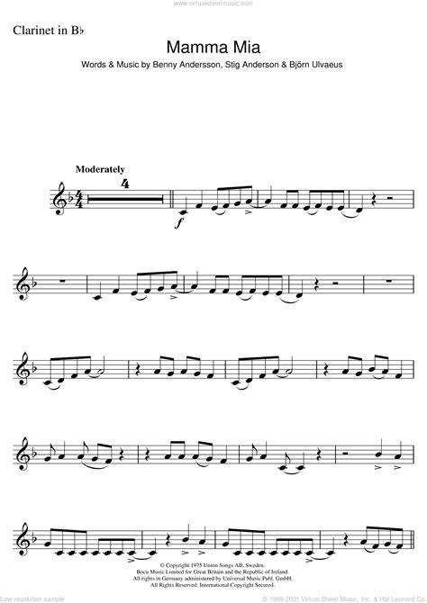 Mamma Mia Sheet Music For Clarinet Solo Pdf V3