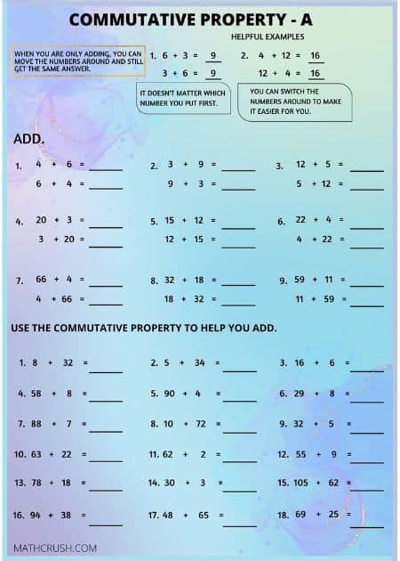 Commutative Property Of Addition Worksheets