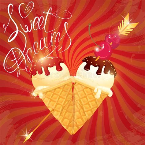 Vanilla Ice Cream Cones With Chocolate Stock Vector Illustration Of