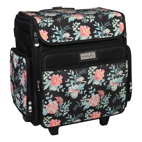 Everything Mary Black/Floral Rolling Tote, 2 Wheel Trolley Bag for
