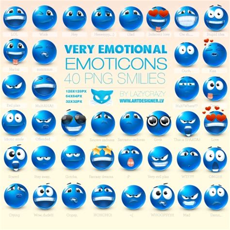 Very Emotional Blue Emoticons 40 Smilies