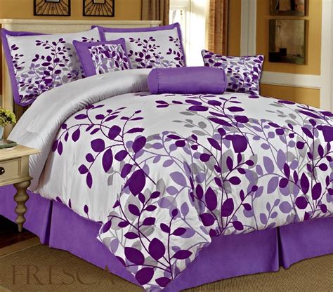 Bednlinens 7 Piece Queen Fresca Purple Leaves Bedding Comforter Set