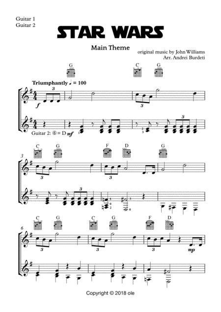 Star Wars Main Theme Easy Solo And Duo Guitar Music Sheet Download