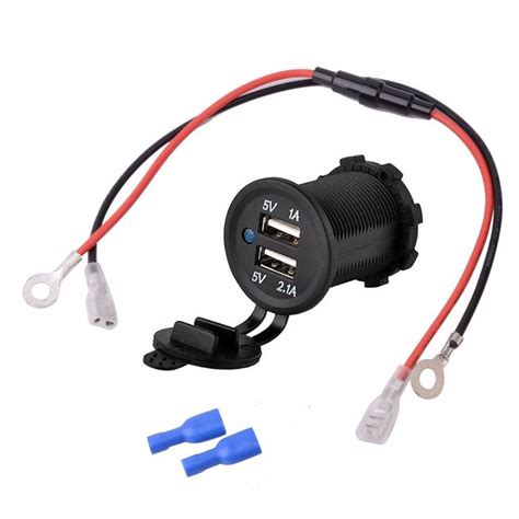 dc 12~24v 3 1a diy waterproof dual usb car charger adapter car usb charger with blue light 25cm