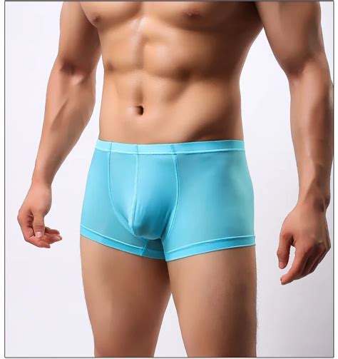 Sexy Underwear Men Brand Ice Silk Thin Slim Boxers Shorts Man Solid Low Waist U Convex Pouch