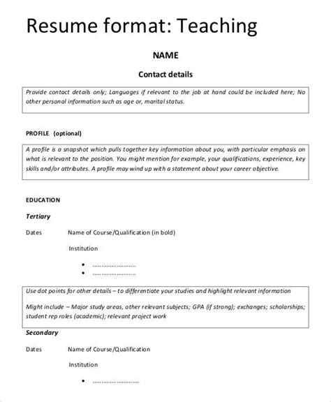 Type of resume and sample, cv format for teaching job application. 8+ Teaching Fresher Resume Templates - PDF, DOC | Free & Premium Templates