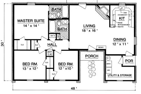 1200 Square Foot House Plans No Garage Two Bedroom Two Bathroom House