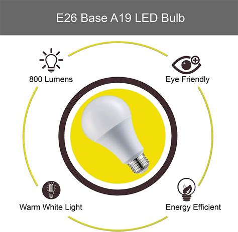 A19 Led Light Bulbs E26 Base 60w 800 Lumens 3000k Household Light