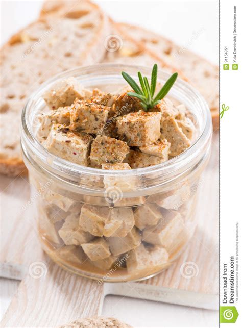 Marinated Feta In A Glass Jar Closeup Stock Image Image Of Dairy