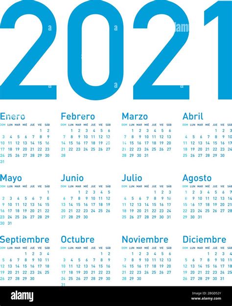 2021 Año Calendario Simple En Español Imágenes Vectoriales De Stock Alamy
