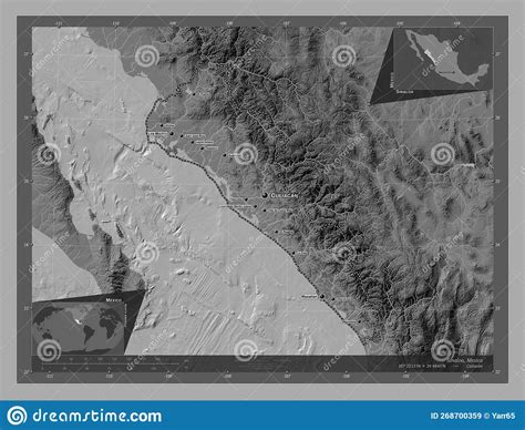 Sinaloa Mexico Bilevel Labelled Points Of Cities Stock Illustration