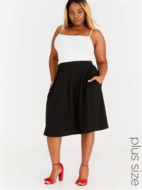 Flared Panel Skirt With Pockets Black Edit Plus Bottoms And Skirts
