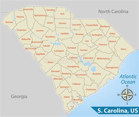 Karte Von South Carolina Mit Regionen Vektor Abbildung Illustration