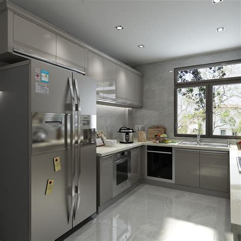 Modern Gray Glossy Kitchen Cabinets Furniture Design Custom Made High