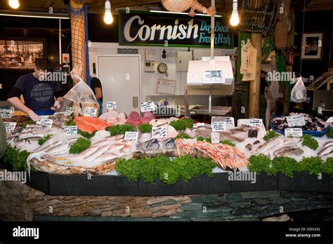 Cornish Fresh Fish For Sale On A Stall In Borough Market London Stock