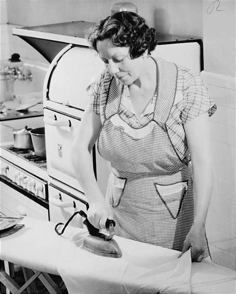 Print Of Woman Ironing In Kitchen Bandw Vintage Housewife Vintage Laundry Vintage