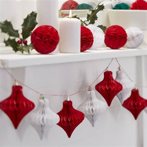 Christmas Red And White Honeycomb Bauble Garland By Ginger