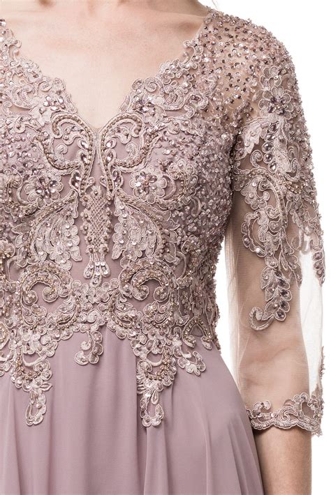 Floor Length Fantasy A Line Chiffon Lace Mauve Mother Of The Bride Gro