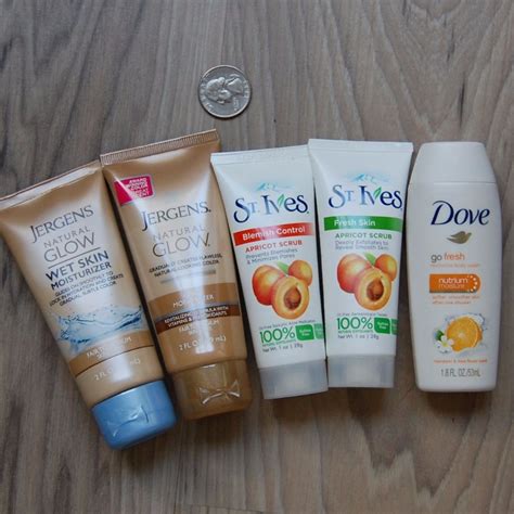 Almond oil, apricots, chamomile, cocoa butter, coconut milk some of their products consist of: St Ives Scrub Jergens Moisturizer, Dove Body Wash NWT ...