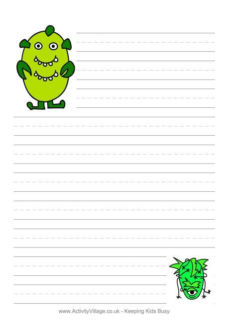 Monster Writing Paper Green Lined Writing Paper Writing Paper