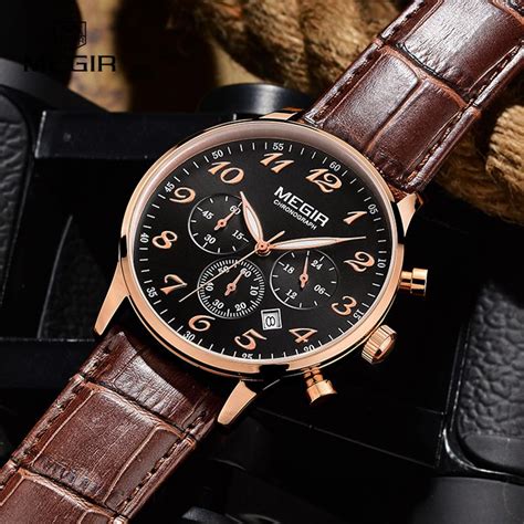 megir luxury military chronograph quartz watch men fashion casual analog leather wristwatch