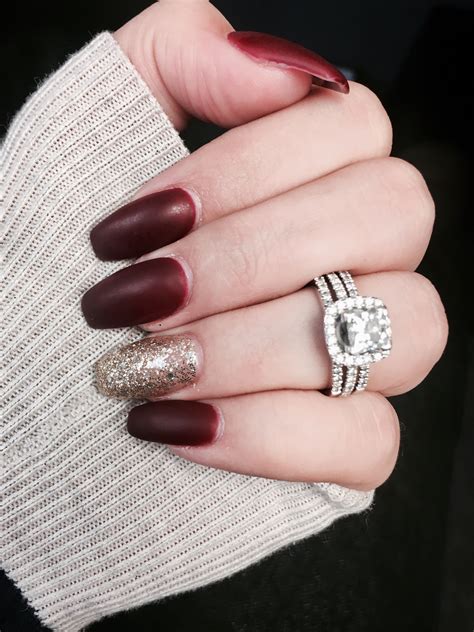 burgundy matte nails with gold glitter gold glitter nails red and gold nails burgundy nails