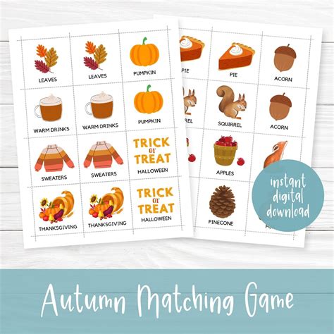 Autumn Matching Game Autumn Printable Fall Printable Homeschool