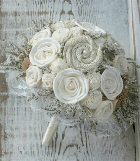 Lace Rustic Cream Ivory Brides Alternative Wedding Bouquet Sola Wood