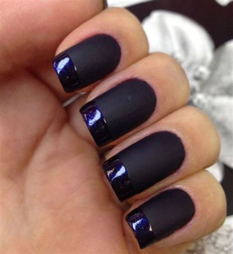 Dark Purple Matte And Gloss French Manicure Nails Purple Nail Art Dark Purple Nails Manicure