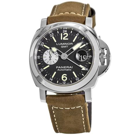 Panerai Luminor Gmt Automatic 44mm Black Dial Leather Strap Mens Watch