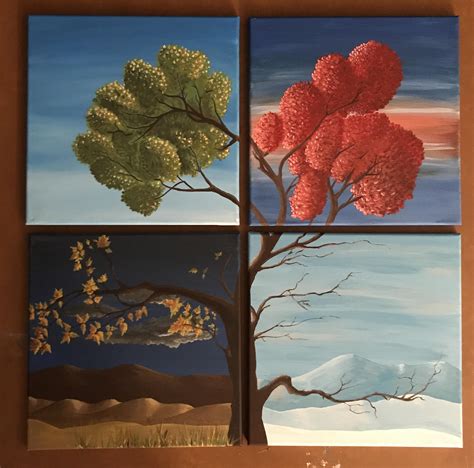 4 Seasons Acrylic On Canvas 4 16x16 Original Painting By Justin