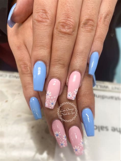 Pink And Blue Spring Nails Pink Acrylic Nails Blue Ombre Nails Blue