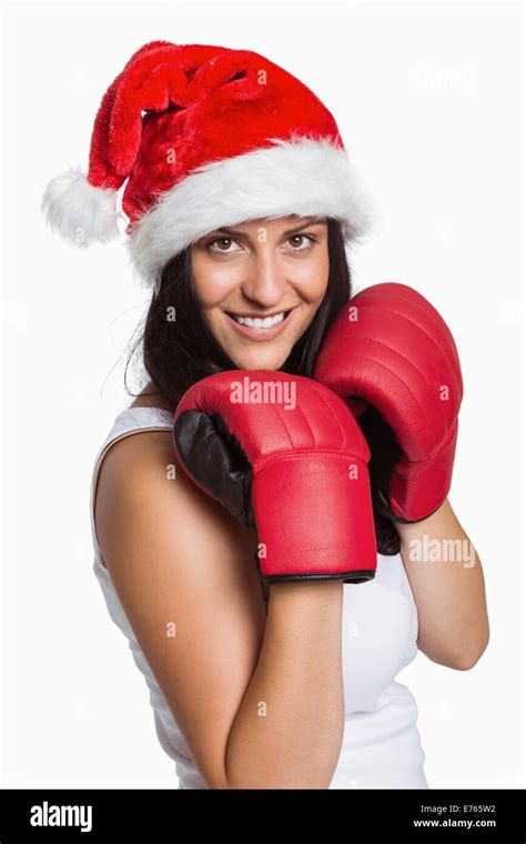 Woman Wearing Red Boxing Gloves Stock Photo Alamy