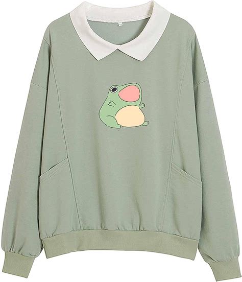 Kiekiecoo Frog Swearshirt Graphic Aesthetic Oversize Clothes Cotton