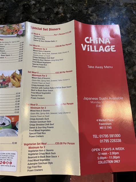 Menu At China Village Restaurant Faversham