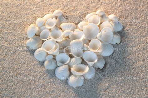 Heart Made Of Sea Shells Lying On A Beach Sand Summer Background