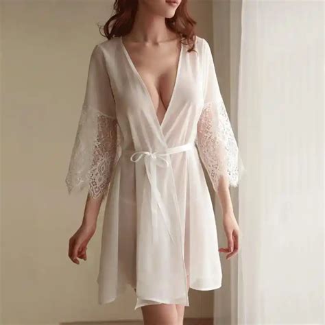 White Hot See Through Lace Nightgown Women Sexy Loose Summer Patchwork