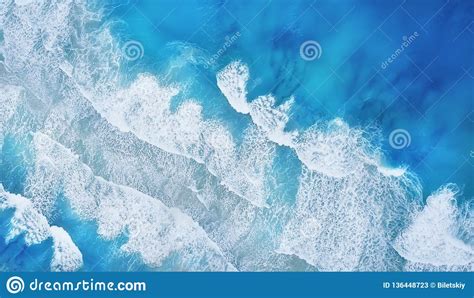 Beach And Waves From Top View Turquoise Water Background From Top View