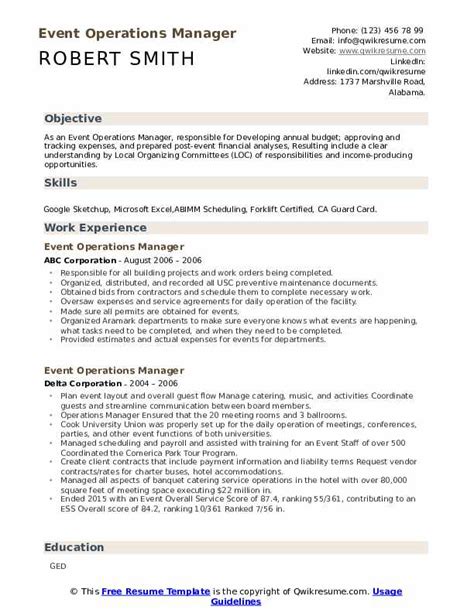 Event Operations Manager Resume Samples Qwikresume