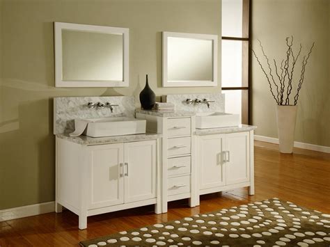 This gray double sink bathroom vanity is a single continual sink beneath two faucets, great for washing with running water but not ideal if you prefer to fill the sink. 84" Torrington Double Vessel Sink Vanity - White ...