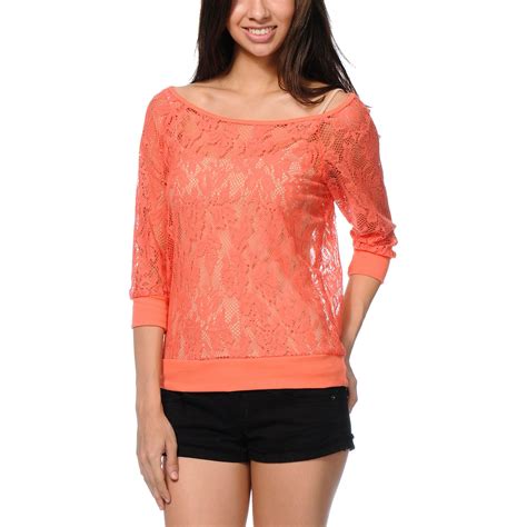 Lunachix Coral Lace Top Tops Lace Tops Clothes