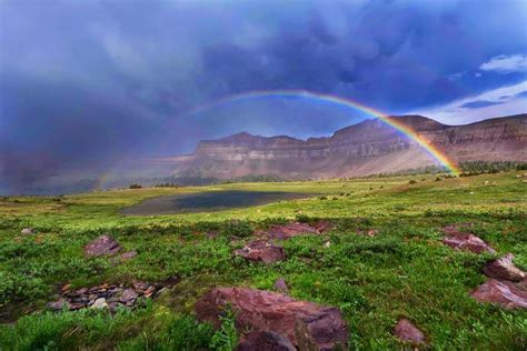 Clouds Rainbows Mountains Grass Hd Natural Image Mountain Meadow