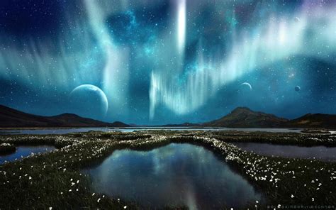 Aurora Borealis Northern Lights Landscape Night Stars