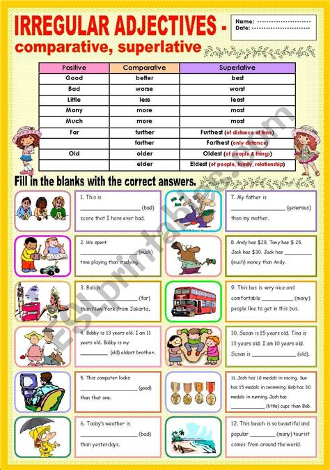 Free Esl Worksheets And Answer Keys For Comparatives Adjectives
