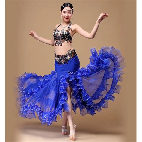 new 2017 performance egyptian belly dancing oriental dance costumes set 3pcs bra belt skirt