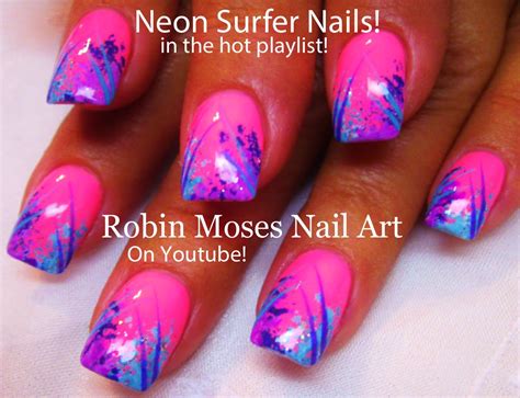 Nail Art By Robin Moses Neon Nails Neon Pink Nails Neon Nail Art