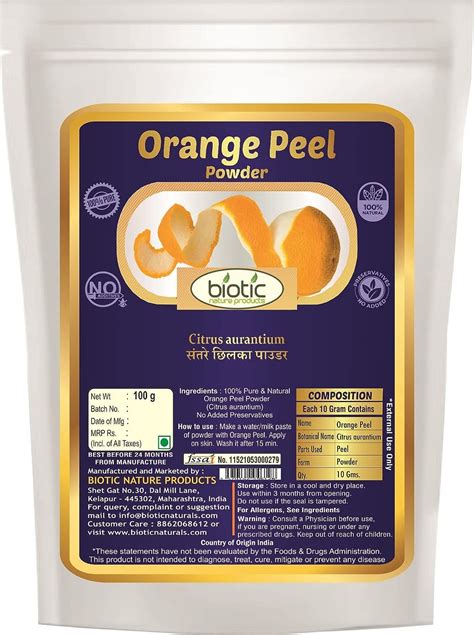 Biotic Natural Orange Peel Powder Citrus Aurantium Dulcis 100g