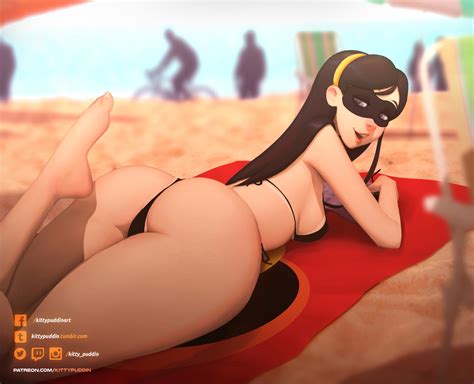 Kitty Puddin Violet Parr The Incredibles 1girl Ass Barefoot Beach Bikini Black Bikini